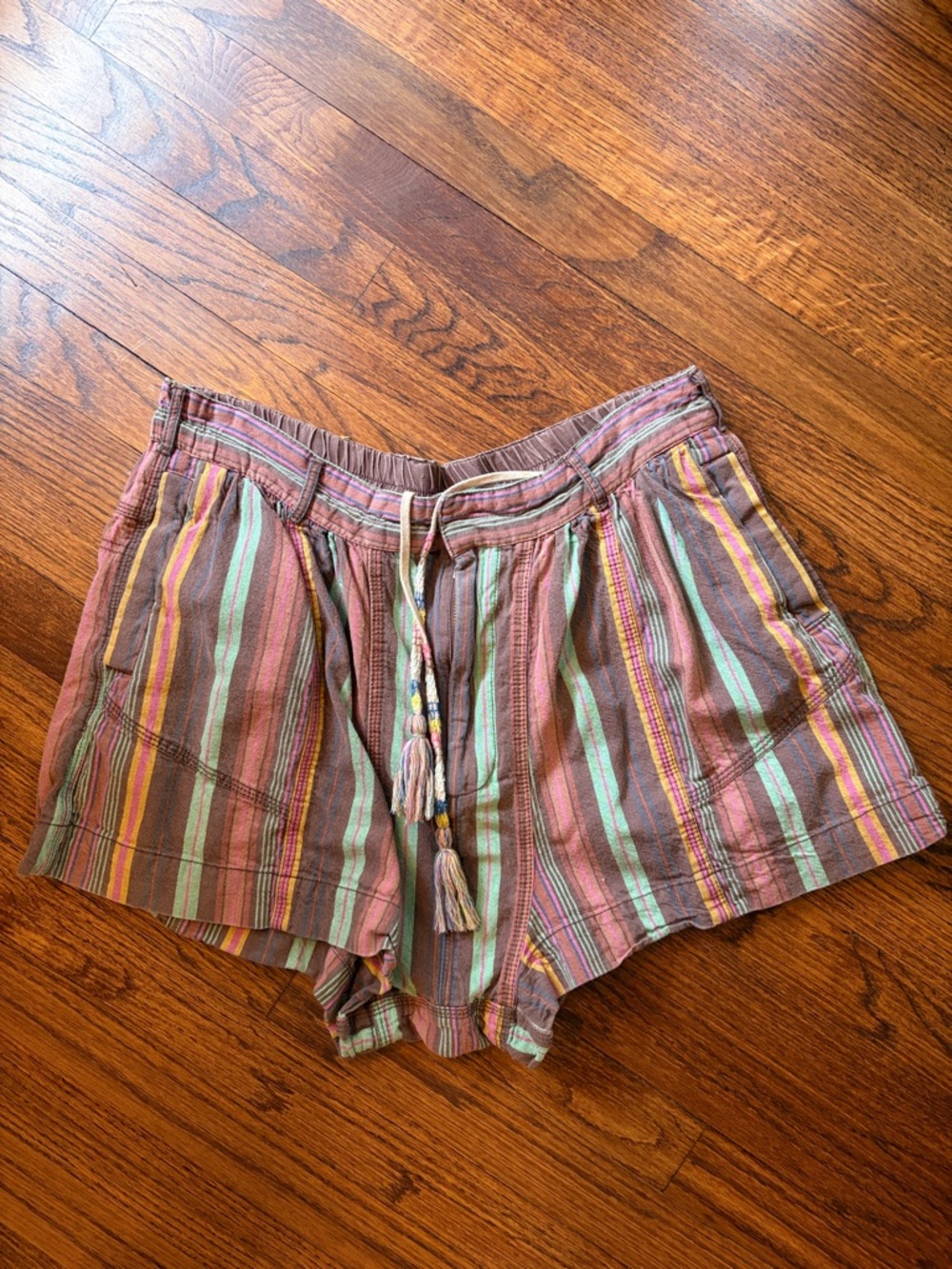 Free People Striped Pastel Tie-Front Shorts
